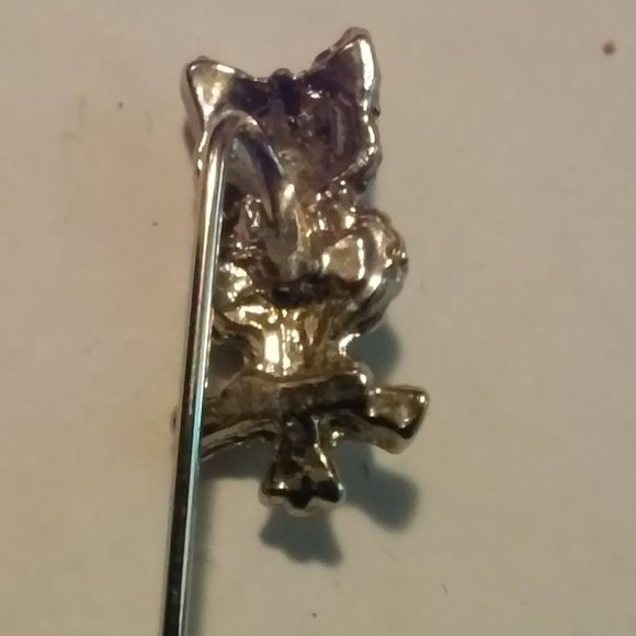 Owl Lapel Pin Silver 3 Turquoise Colored Stones 2 3/4" - Picture 2 of 3